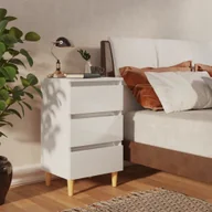Szafki nocne - vidaXL Stolik nocny z nogami z litego drewna biały wysoki połysk 40x35x69 cm - Stolik nocny - Stoliki nocne - Komoda nocna - Szafki nocne - miniaturka - grafika 1