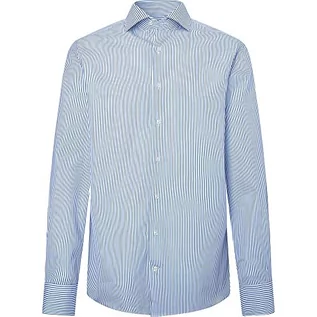 Koszule męskie - Hackett London Męska koszula w paski 120 2-warstwowa, biało-niebieska, 16, Biały/niebieski, 40 - grafika 1