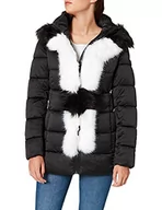 Kurtki damskie - Bonamaison Damska kurtka puchowa o średniej długości z panelem z futra syntetycznego T-shirt - miniaturka - grafika 1