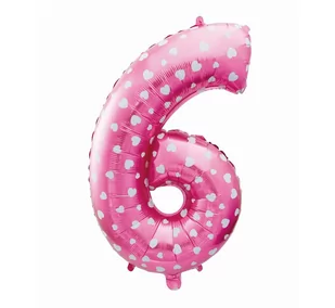 GoDan Balon foliowy cyfra 6 Różowa w serca 64 cm HS-C26R6 - Balony i akcesoria - miniaturka - grafika 1