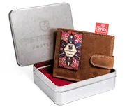 Portfele - PETERSON portfel męski poziomy skóra naturalna ochrona kart RFID elegancki skórzany nubuk brązowy - miniaturka - grafika 1