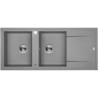 Zlewozmywaki - Laveo SBE 521T Zlewozmywak granitowy2 komory z ociekaczem Wymiary 500x1160x185 mm Wymiar szafki 900 mmWyko$565czenie szareW zestawie z syfonem Space Saving i korkiem automatycznym - miniaturka - grafika 1