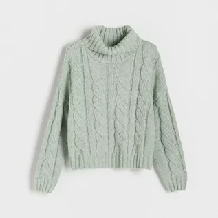 Swetry damskie - Reserved - Sweter z warkoczowym splotem - Zielony - grafika 1