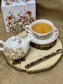 Zaparzacze i kawiarki - Dzbanek do herbaty porcelanowy z filiżanką i spodkiem DUO  WILD BIRD 350 ml - miniaturka - grafika 1