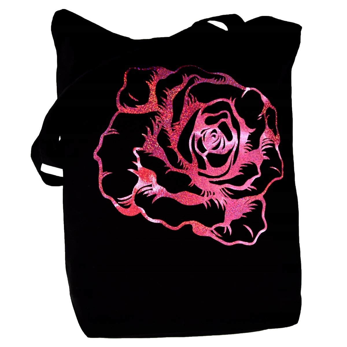 TORBA bawełniana czarna 220g z nadrukiem RÓŻA kwiat siatka na zakupy