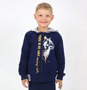 Bluzy dla chłopców - Rozpinana bluza z kapturem dla chłopca, z wilkiem, granatowa 5-8 lat - miniaturka - grafika 1