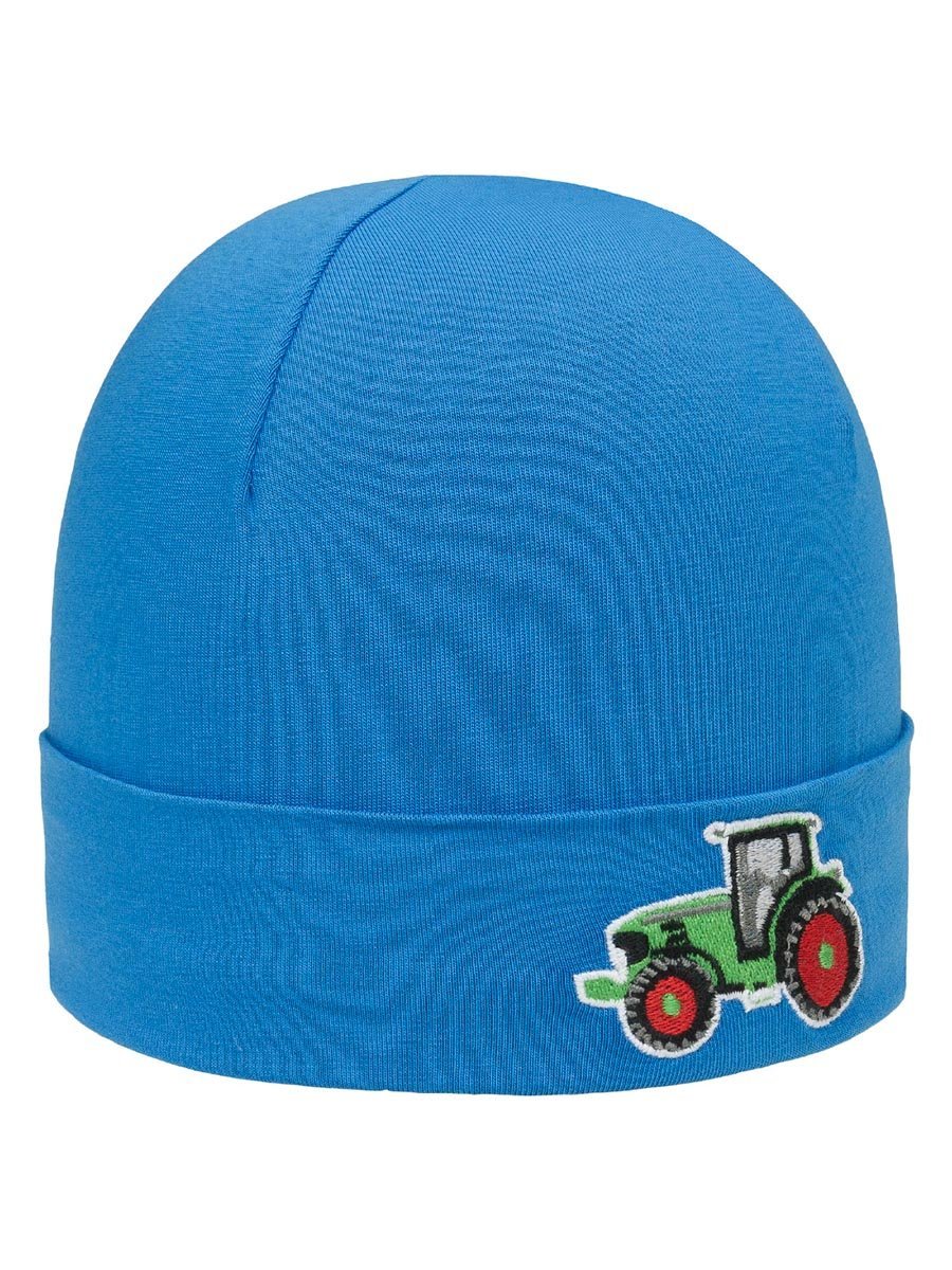 Chłopięca czapka dzianinowa z traktorem niebieska Döll r.49