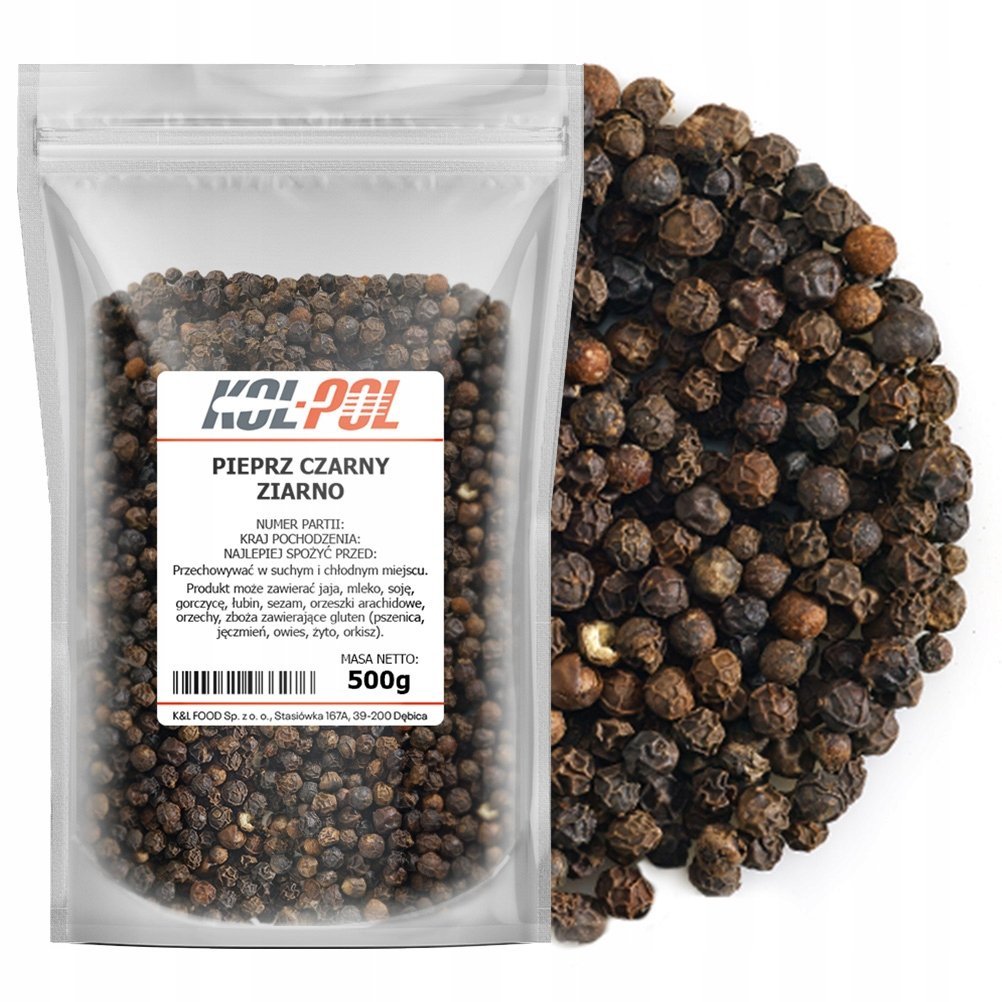 PIEPRZ CZARNY ZIARNISTY 500g Aromatyczny naturalny ziarno jakość Kol-Pol