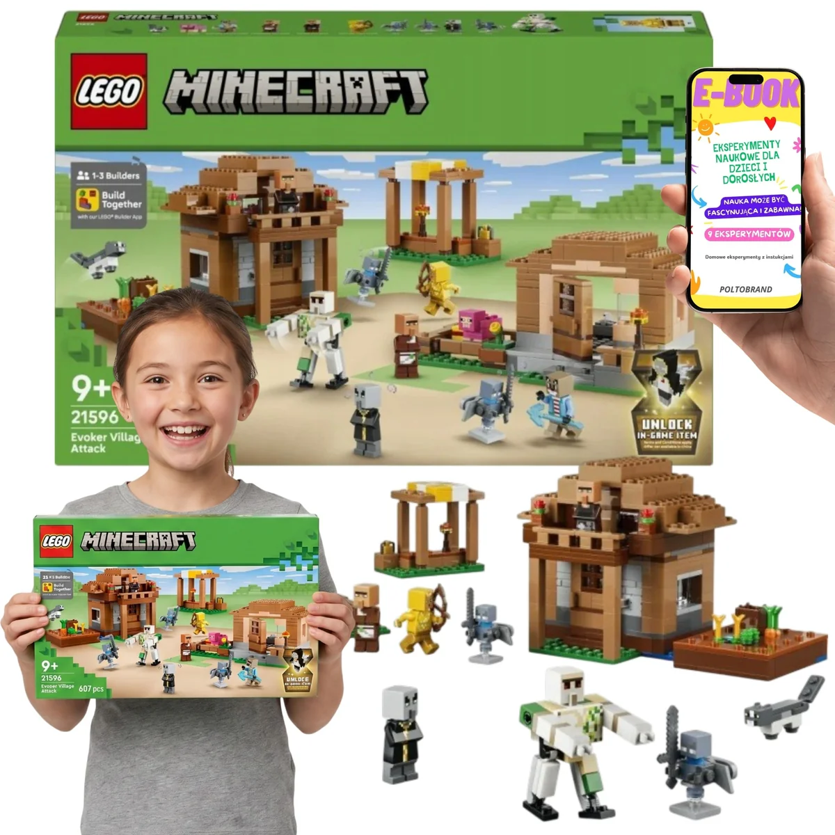 LEGO Minecraft Najazd Przywoływaczy na Wioskę 607 Elementów 21596