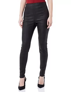 Legginsy - Cream Damskie legginsy ze sztucznej skóry, slim fit, skinny, Pitch Black, 38 - grafika 1