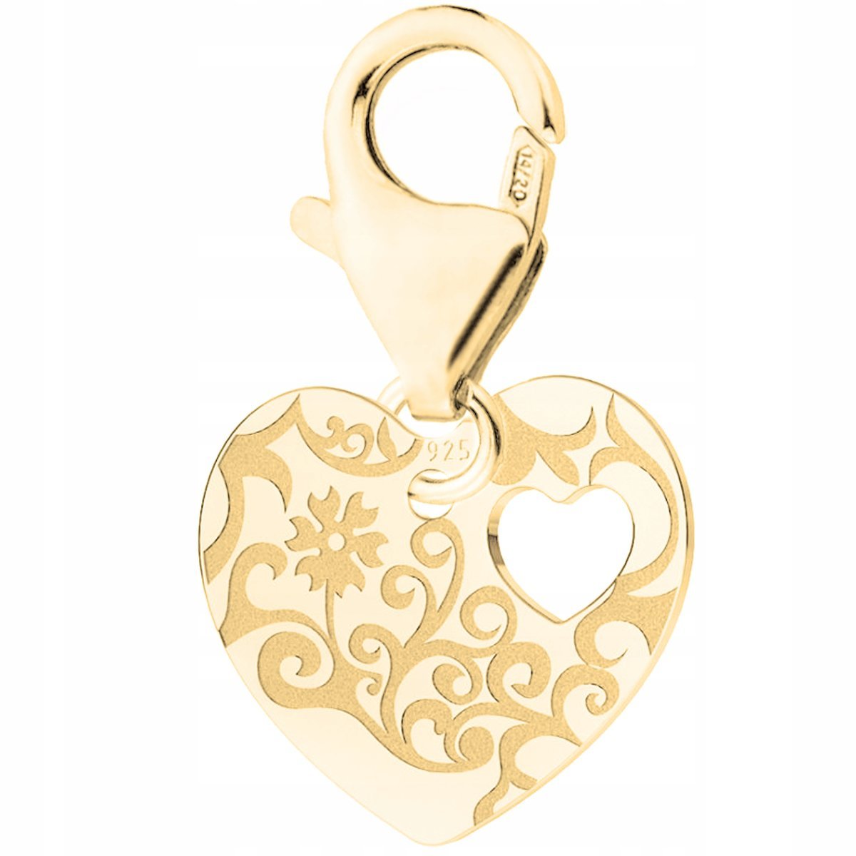 Złota Zawieszka Serce Rzeźbione Ozdobne Serduszko Łąka Kwiaty SREBRO 925