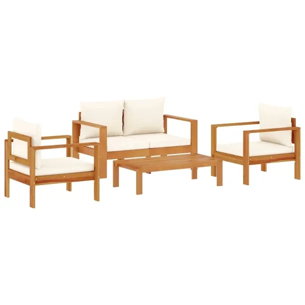 Zestaw mebli ogrodowych z akacji: 2-osobowa sofa, fotele, stolik kremowy