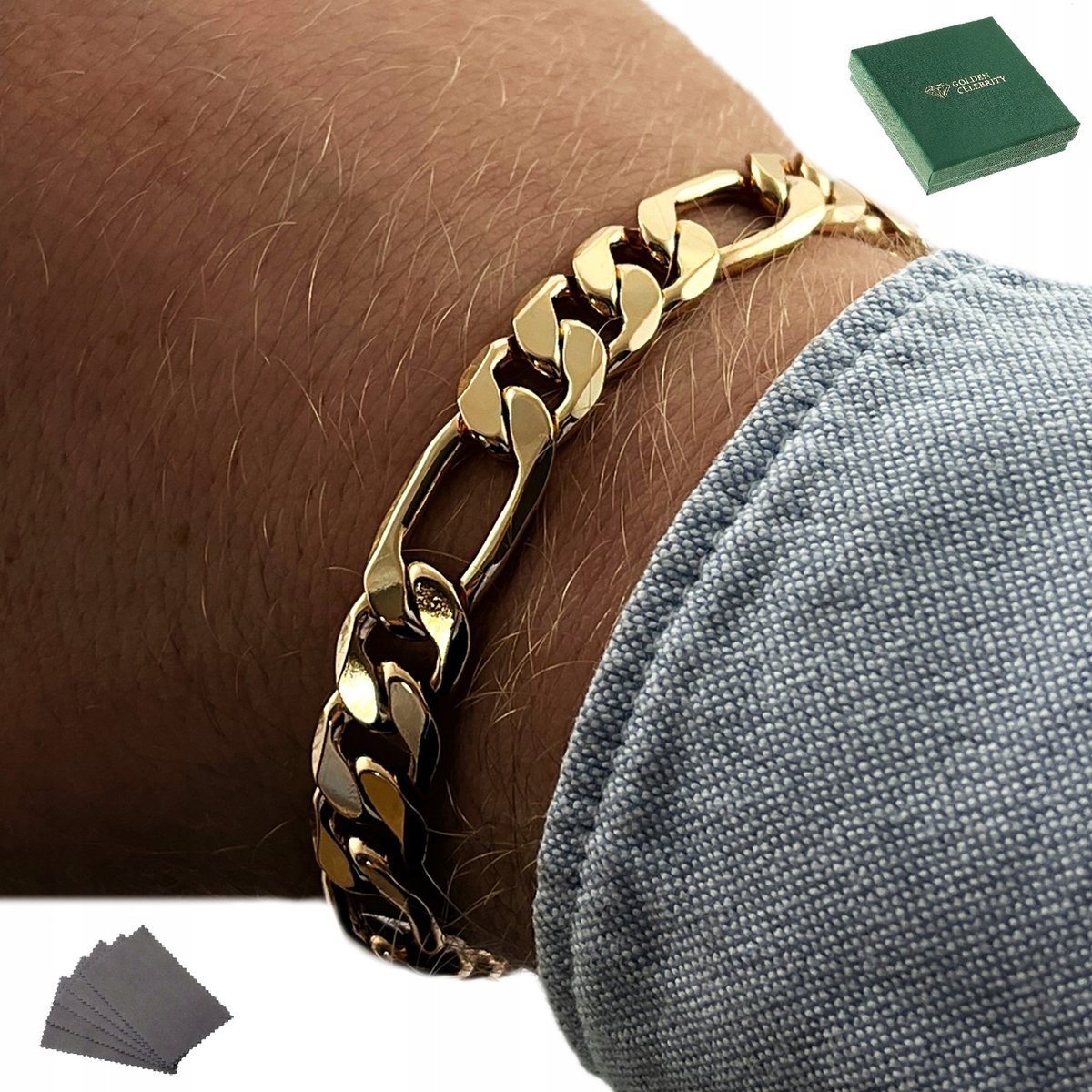 Gruba Męska Bransoletka Figaro 23,5Cm/9Mm Szeroka Solidna Stal Chirurgiczna