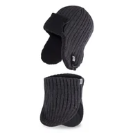 Czapki męskie - PaMaMi, Ciepły komplet męski - uszatka i komin, ciemnoszara - miniaturka - grafika 1