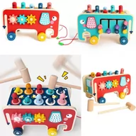 Zabawki interaktywne dla dzieci - LT301 LANDTOYS DREWNIANA KOSTKA EDUKACYJNA SŁOŃ WBIJAK MONTESSORI - miniaturka - grafika 1