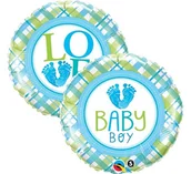 Baby shower i roczek - Balon foliowy, 18", Baby Boy Lo(FEET)e - miniaturka - grafika 1