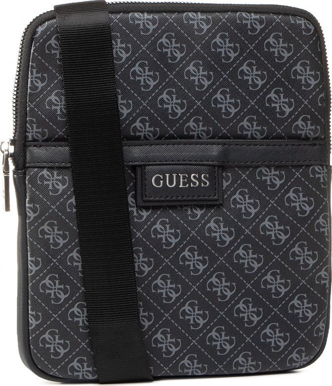 Guess, Dan, Flat Top Zip, Textile Crossbody Bag, Black, For Men For Men