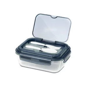 Szklany lunch box ze sztućcami 1000 ml Lagos, czarny - Lunch boxy - miniaturka - grafika 1