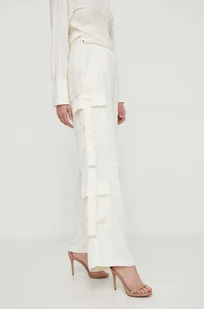 Sisley spodnie damskie kolor beżowy szerokie high waist - Spodnie damskie - miniaturka - grafika 1