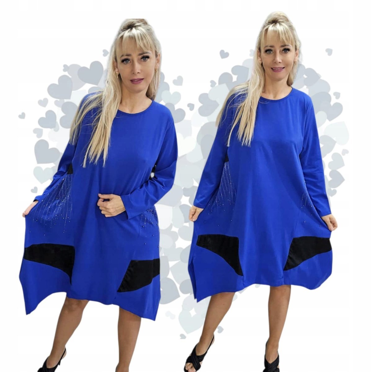 MODNA SUKIENKA ZE WSTAWKAMI ALA SKÓRA cyrkonie bawełna blink 50 52 5XL 3135