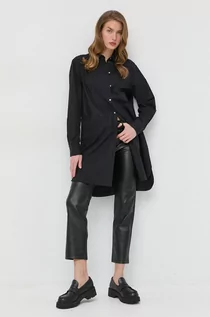Koszule damskie - Karl Lagerfeld koszula bawełniana damska kolor czarny relaxed z kołnierzykiem klasycznym - grafika 1
