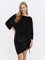Sukienki - Czarna velvetowa sukienka z drapowaniem - miniaturka - grafika 1