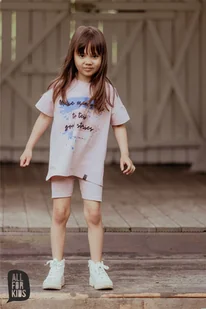 Komplet dziewczęcy tunika i kolarki ALL FOR KIDS pudrowy róż - Dresy i komplety dla dziewczynek - miniaturka - grafika 1