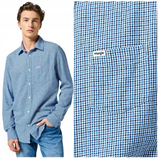 Wrangler 1 PKT SHIRT Blue bawełniana koszula w drobną kratę REGULAR FIT M - Koszule męskie - miniaturka - grafika 1