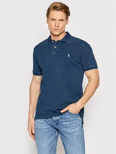 Koszulki męskie - Ralph Lauren Polo Polo Ssl-Knt 710814416007 Granatowy Slim Fit - grafika 1