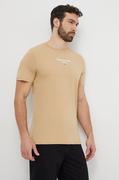 Koszulki męskie - Tommy Jeans t-shirt bawełniany męski kolor beżowy z nadrukiem - miniaturka - grafika 1