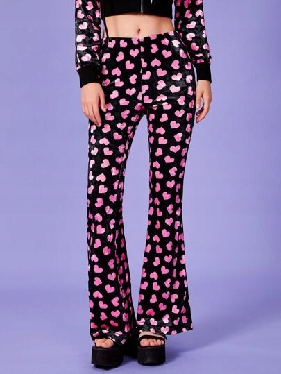 SHEIN SPODNIE CZARNE WELUROWE DŁUGIE SERCA 38 V3Y