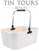 Kosze wiklinowe - BIAŁY BAMBUSOWY KOSZYK ZE SKŁADANYM UCHWYTEM 43x30x19/40 cm - miniaturka - grafika 1