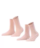 Skarpetki damskie - FALKE Kobiety Skarpety Happy Stripe 2-Pack W SO Bawełna z wzorem 2 Pak, Różowy (Blossom 8645), 35-38 - miniaturka - grafika 1