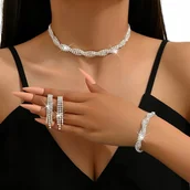 Zestawy biżuterii dla kobiet - Komplet Biżuterii Srebrny Naszyjnik Kolczyki Bransoletka Ślubny B15 - miniaturka - grafika 1