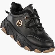 Botki damskie - Sneakersy Damskie Ekoskóra Ocieplane Botki Zimowe Buty Sportowe Czarne Czarny 40 - miniaturka - grafika 1