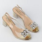 Sandały damskie - Złote silikonowe sandały damskie na słupku z kryształami, transparentn - DiA - miniaturka - grafika 1