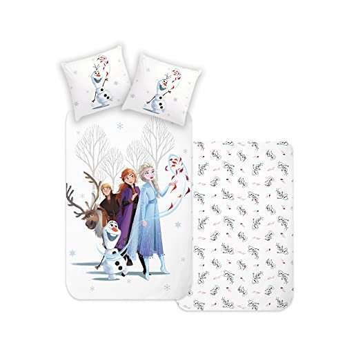 Disney Home Frozen dziecięca pościel dwustronna, zestaw 135 x 200 – poszewka na poduszkę 80 x 80 – 2-częściowa pościel Elsa, Anna, Kristoff i Olaf, miękka i przyjemna dla skóry, super miękka bawełna