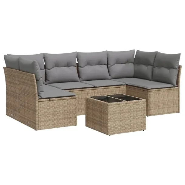 Beżowy zestaw mebli ogrodowych z rattanem PE, wym. 234 x 124 x 69 cm