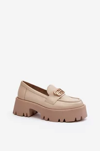 Loafersy Damskie Masywne Skóra Naturalna Beżowe Zazoo 20164 - Mokasyny damskie - miniaturka - grafika 1