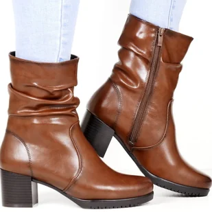 DAMSKIE BOTKI SKÓRZANE NA OBCASIE SERGIO LEONE 25289 BRĄZOWE - Botki damskie - miniaturka - grafika 1