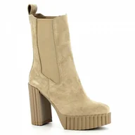Botki damskie - Beżowe damskie sztyblety na grubym obcasie CARINII - Carinii - miniaturka - grafika 1