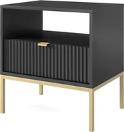 Szafki nocne - DomoHome Elegancka szafka nocna Nova - Design ze złotym uchwytem, Rowkowany front, Praktyczna i nowoczesna, Rozmiar: 54x56x39 cm, Kolor: Czarny mat, Metalowe nogi - Kolor: Złoty - miniaturka - grafika 1