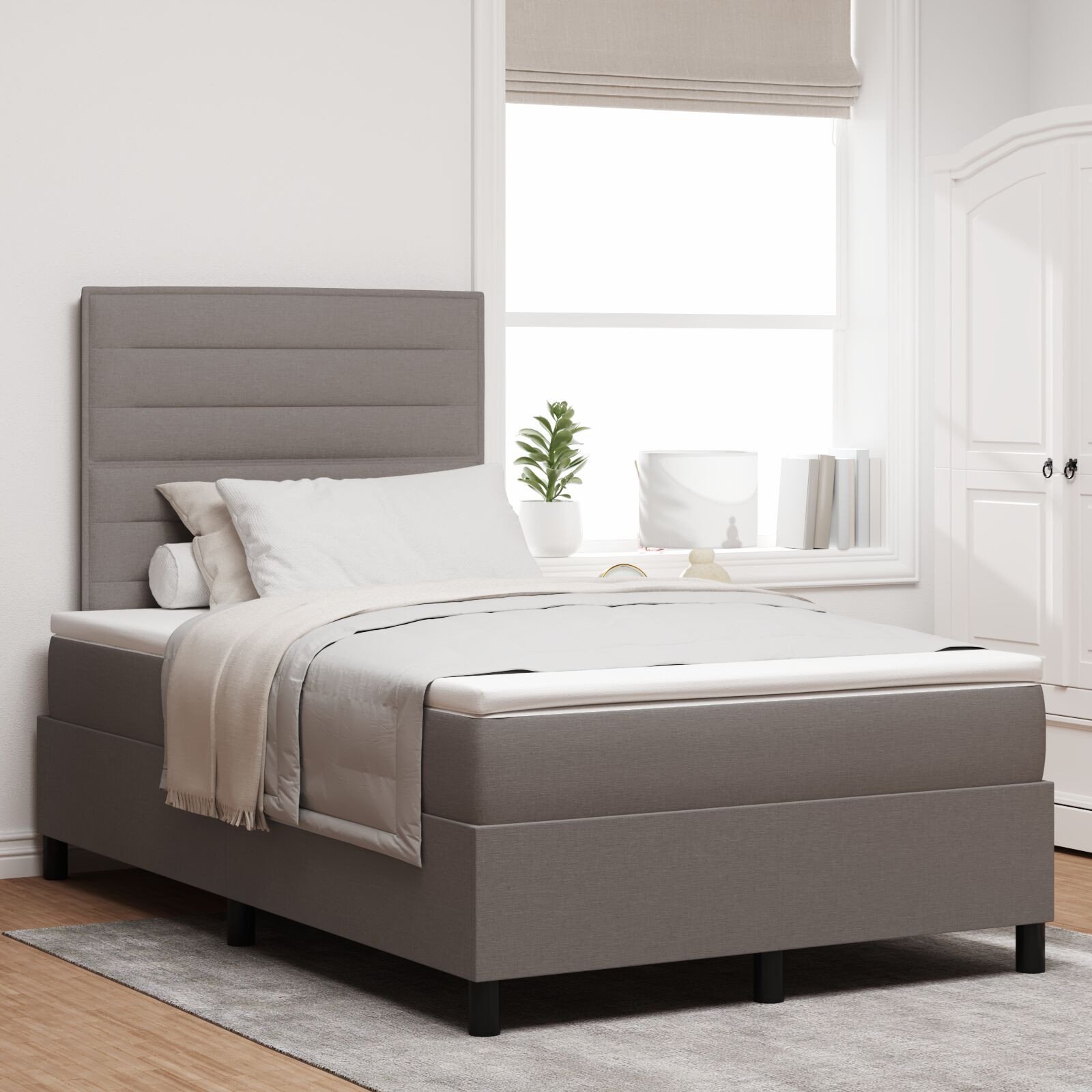 vidaXL Łóżko Box Spring z materacem taupe 120x200 cm z tkaniny