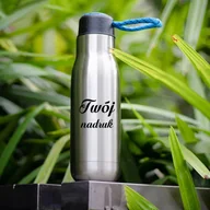 Butelki termiczne - Butelka termiczna 500 ml z Twoim nadrukiem - srebrna z uchwytem z linki - miniaturka - grafika 1