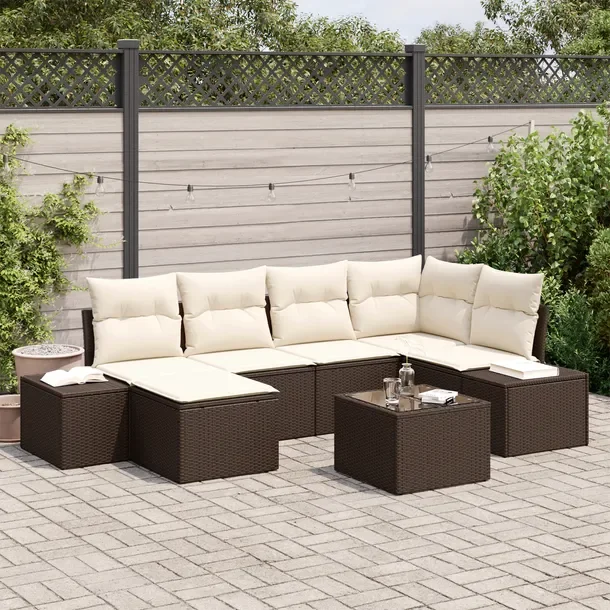 Zestaw Sofa Ogrodowa z Polirattanu Brązowo-Kremowa, 6 Osób