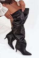 Kozaki damskie - Wsuwane Kozaki Damskie Na Szpilce Czarne Ysolienne - Butosklep - miniaturka - grafika 1