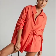 Koszule damskie - Damska koszula oversize - Pomarańczowy - miniaturka - grafika 1