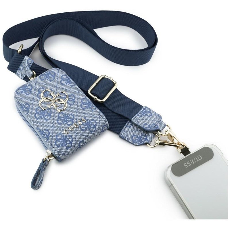 Guess Smycz do Telefonu Pasek Crossbody + Portfel Niebieski Zestaw Logo