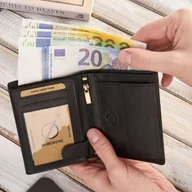Portfele - Portfel męski skórzany czarny/brązowy - miniaturka - grafika 1