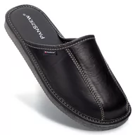 Kapcie męskie - PanSzew Pantofle Męskie NAJWYŻSZA JAKOŚĆ Kapcie Klasyczne Skórzane Czarne 40-46 - miniaturka - grafika 1